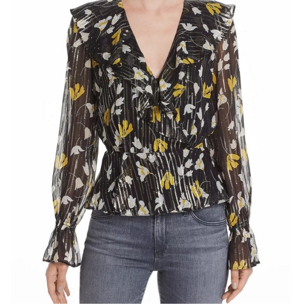 Joie silk wrap floral Karmel long sleeve top size XS